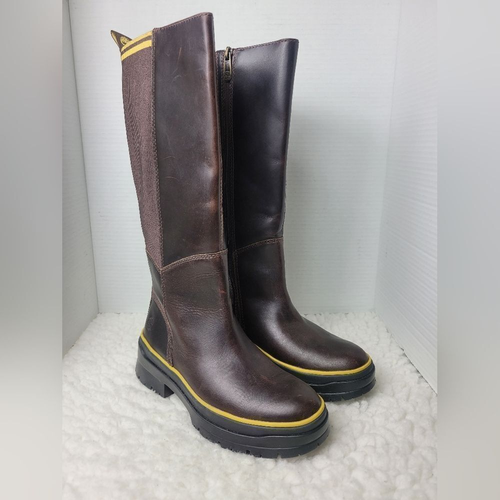 Timberland Malynn Tall Boots Womens Size 7 Waterproof Brown Full Grain Leather G